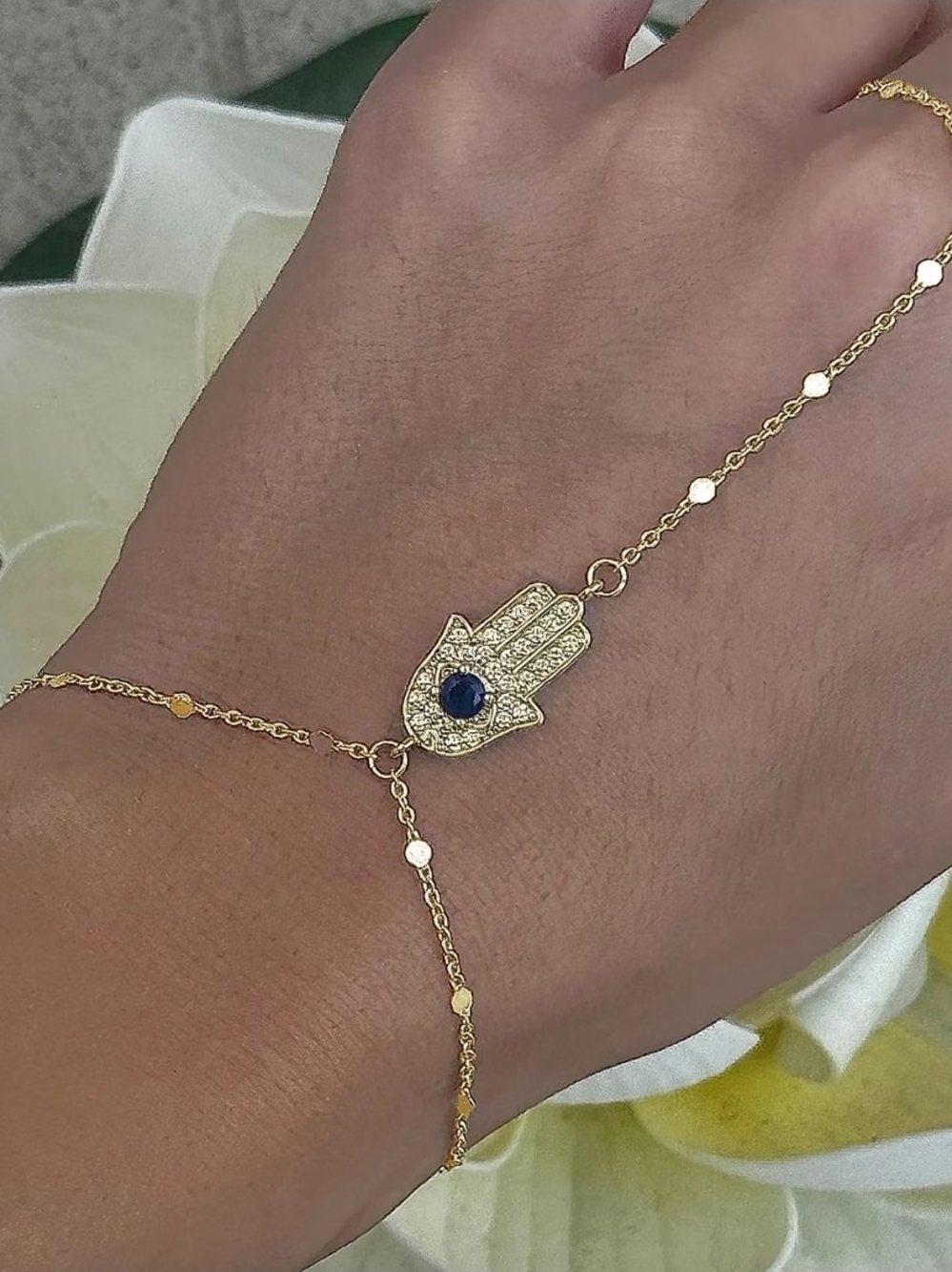 Gold Tone Hamsa Hand Chain Bracelet for Women - Picture 3 of 4